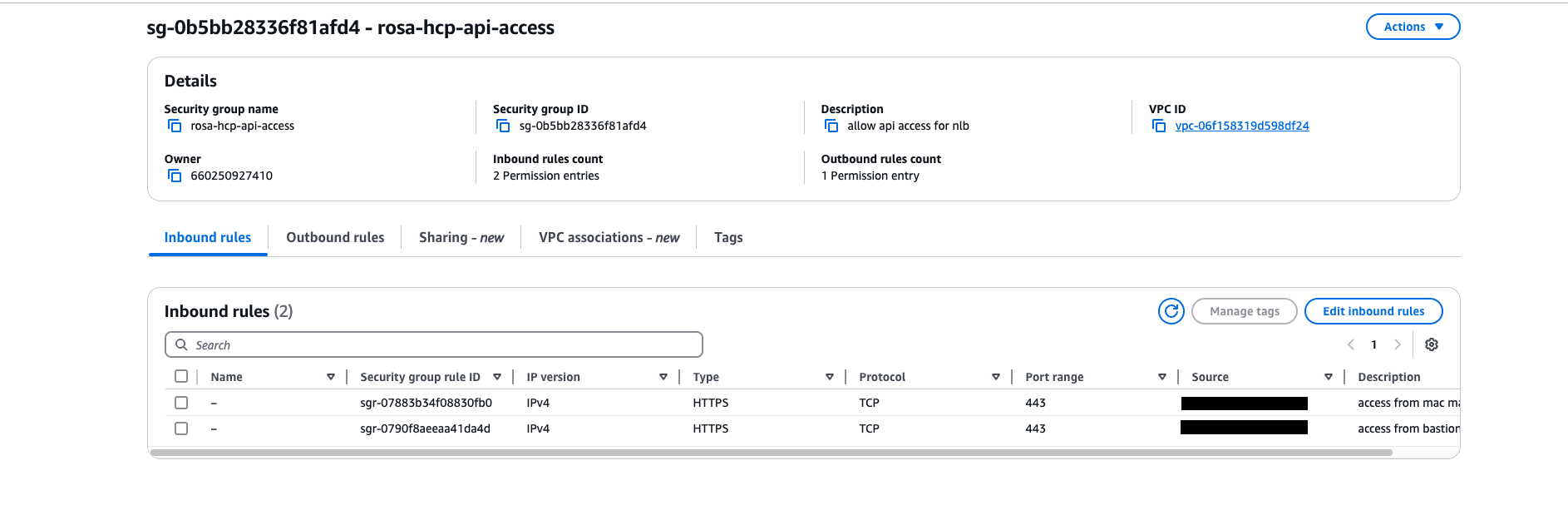 AWS Console Additional Security group